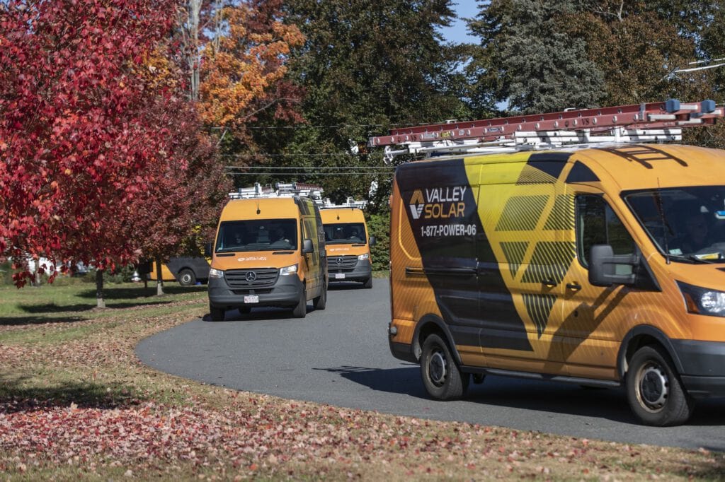 Solar panel installation service vehicles for Valley Solar.